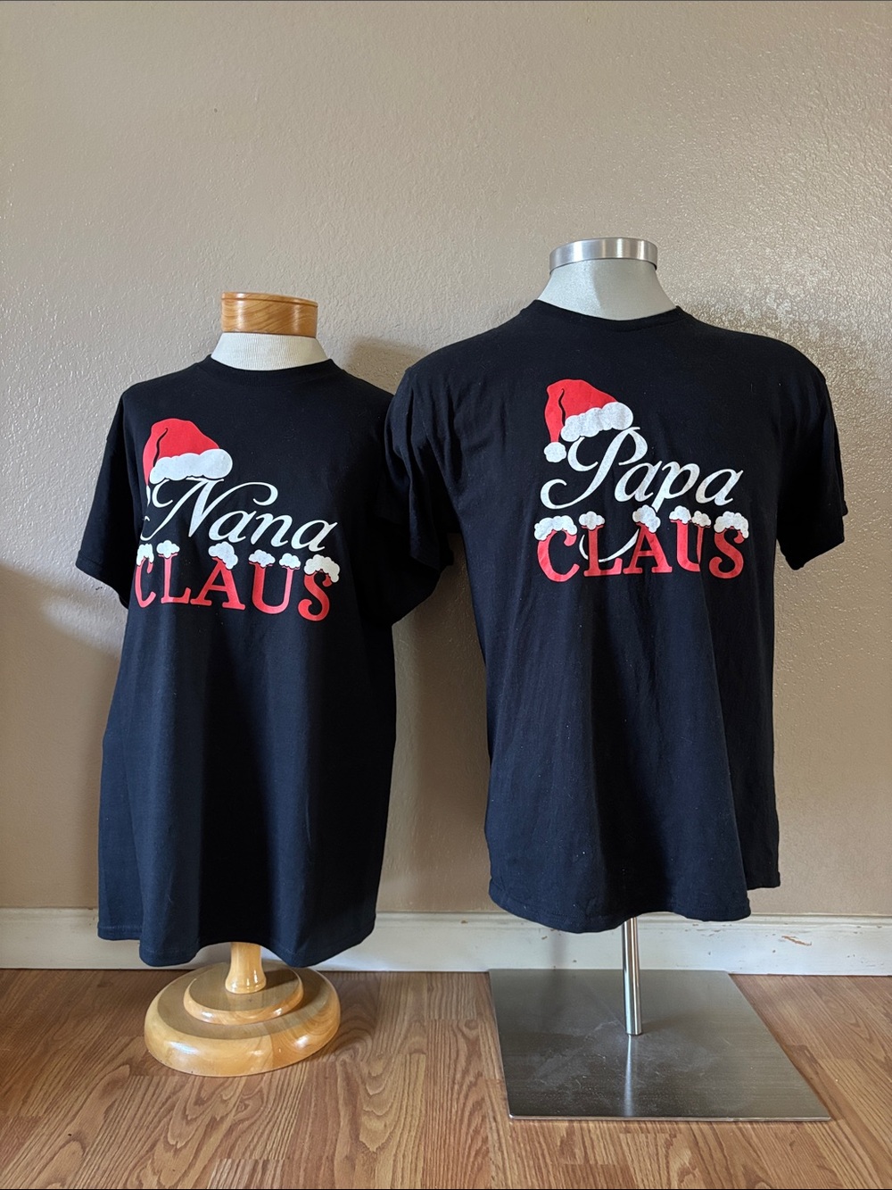 Matching "Papa Claus" & "Nana Claus" Christmas T-Shirt Set - Size [L/M]